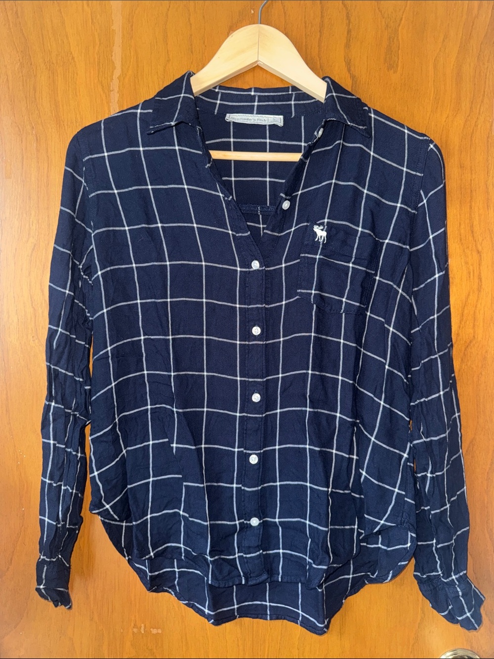 Abercrombie & Fitch Navy Windowpane Plaid Button-Down Shirt Women’s S